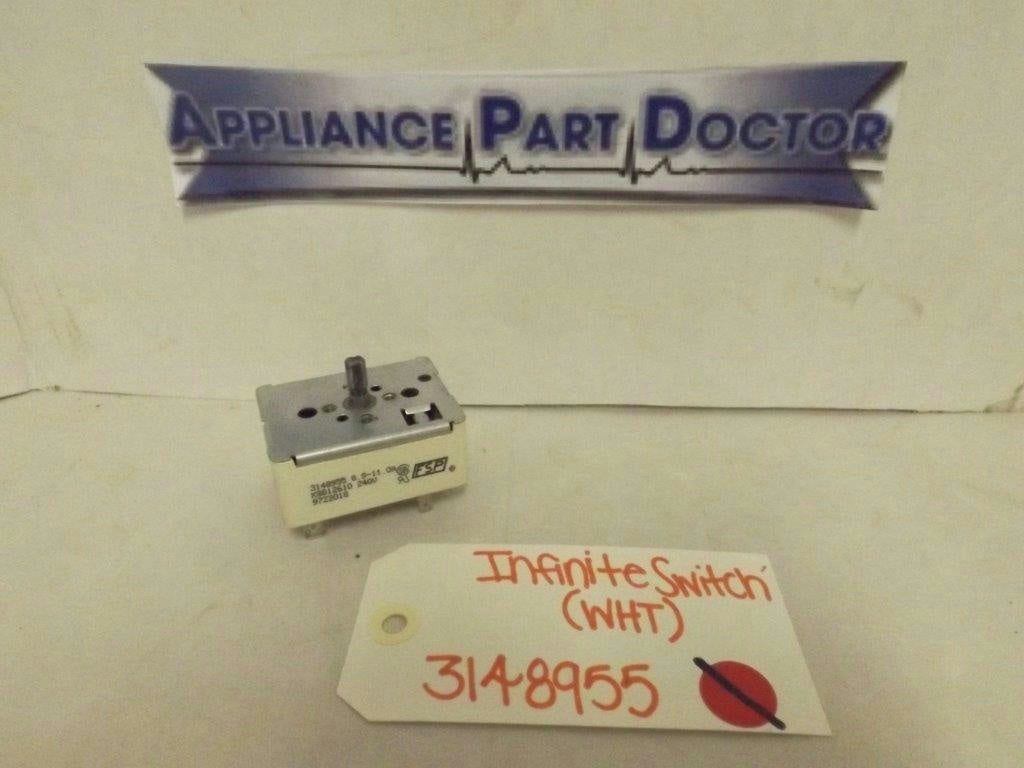 WHIRLPOOL STOVE 3148955 INFINITE SWITCH (WHT) 8.9-11.0A 240V USED WHIRLPOOL STOVE 3148955 INFINITE SWITCH (WHT) 8.9-11.0A 240V USED